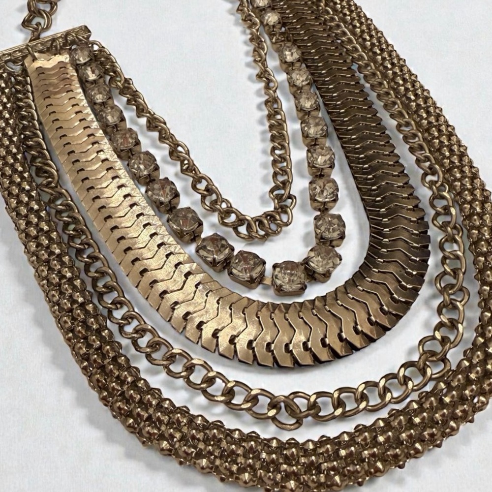 Vintage Dramatic Multilayer Chunky Silver Tone La… - image 4